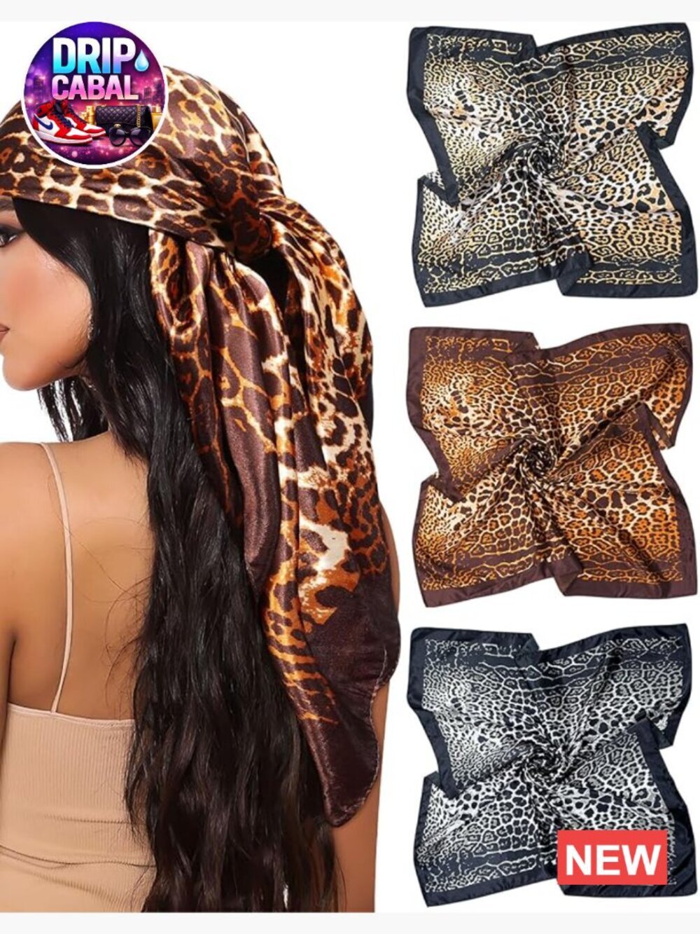3 Pack 35" Square Silk-Like Satin Head Scarf for Women Hair Neck Top Bandana